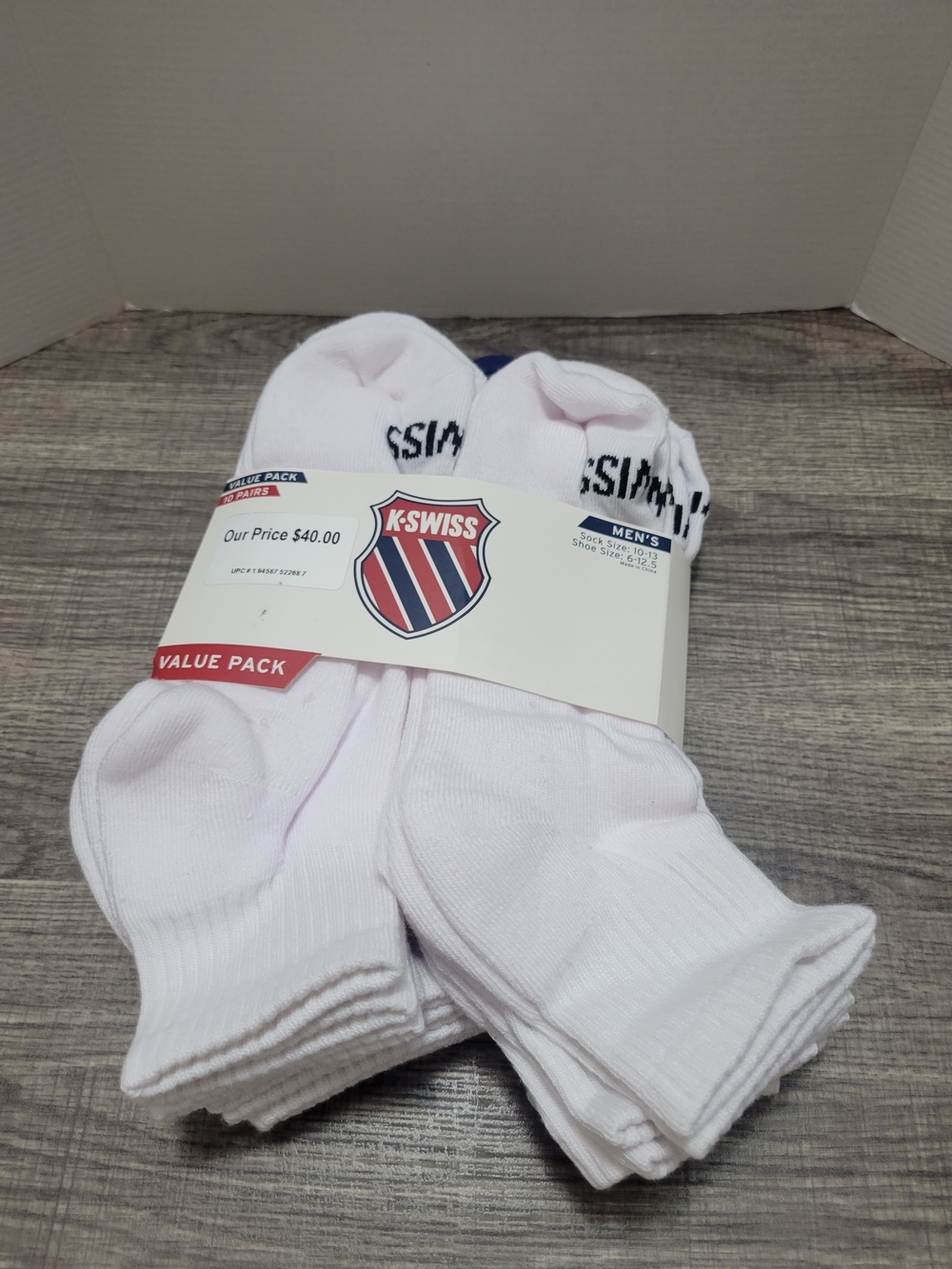 K-Swiss Men's White Low-Cut Athletic Socks Value 10 Pack